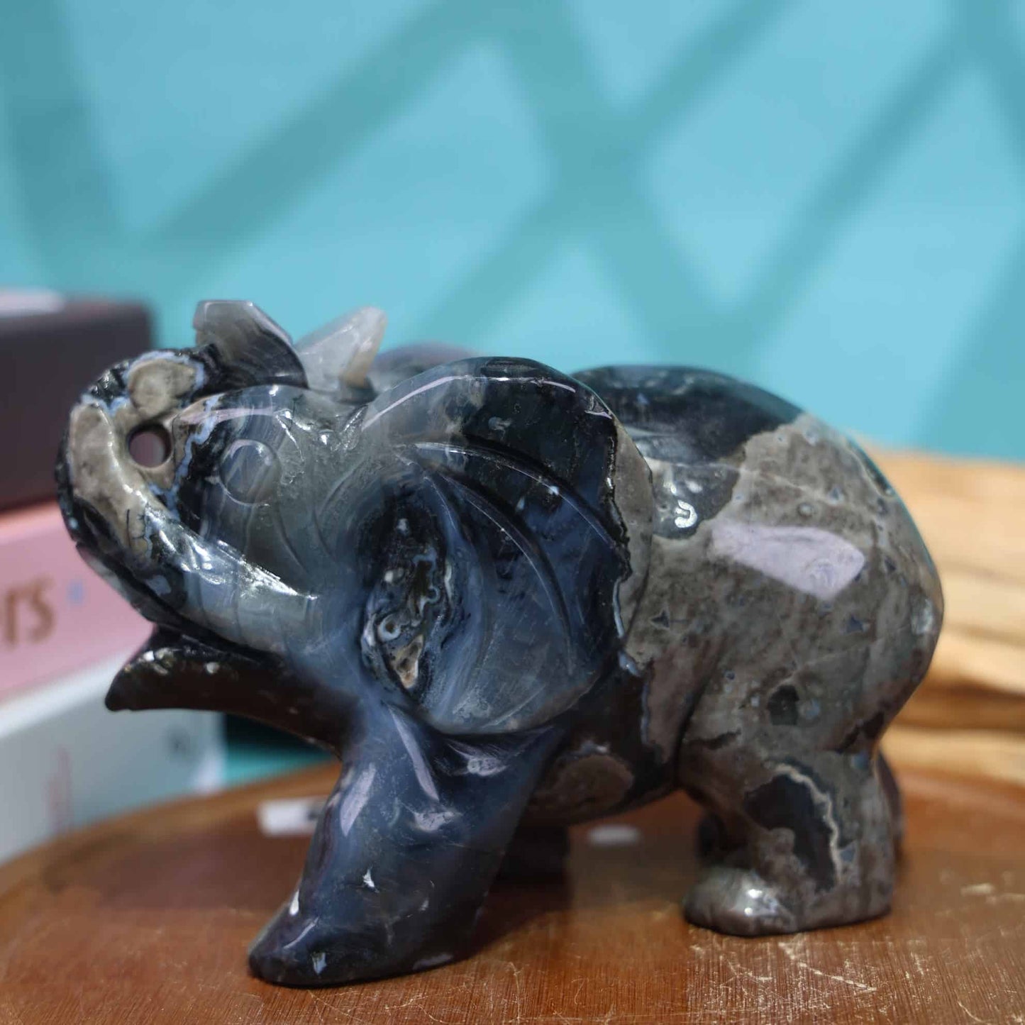 Volcano Agate Elephant Carving