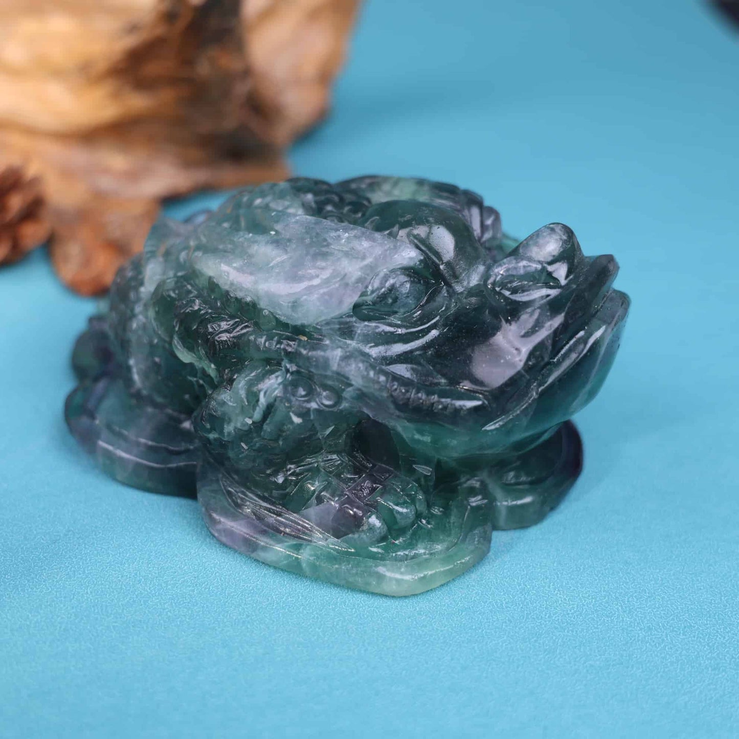 Rainbow Fluorite Money Toad Carving