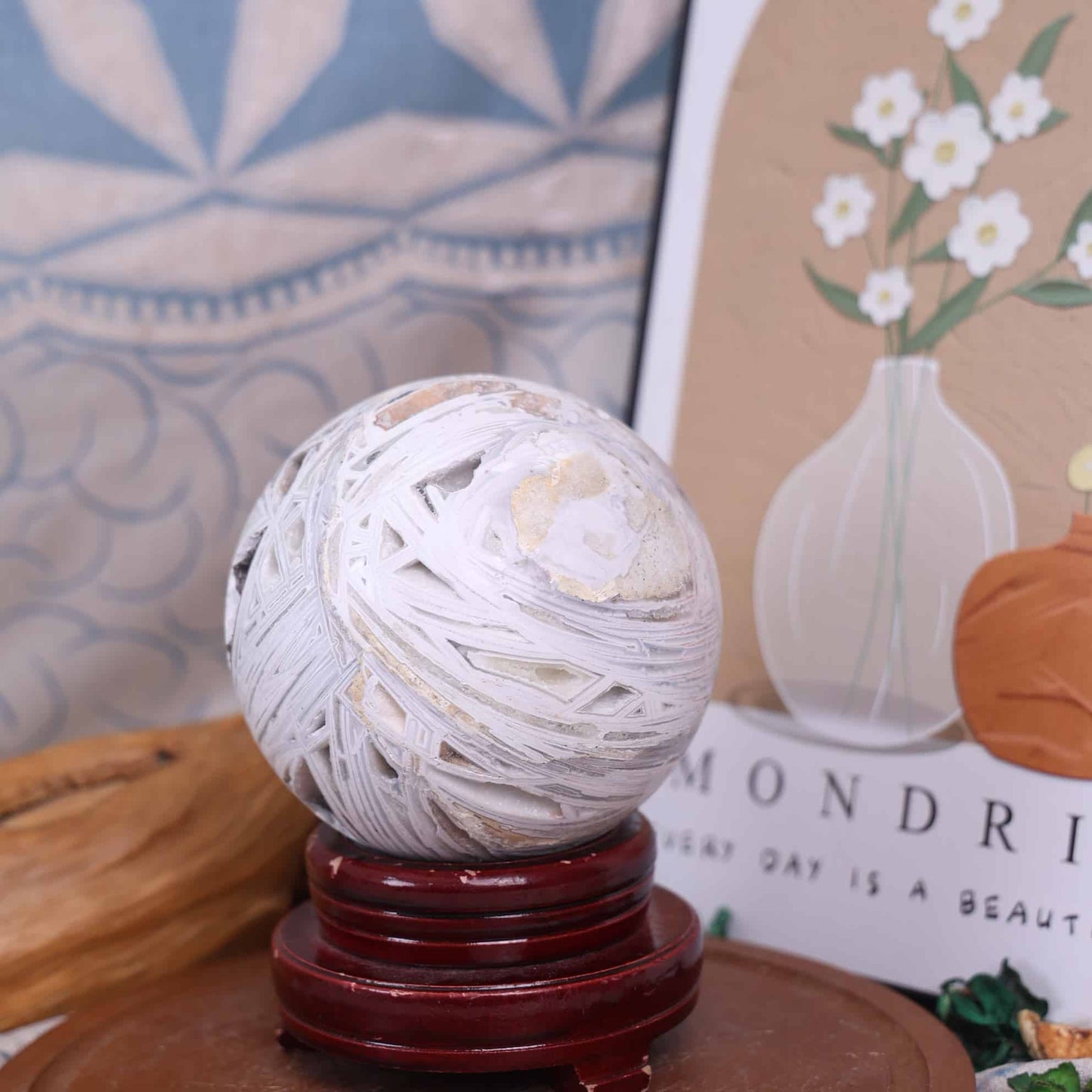 White Mexican Crazy Lace Agate Sphere